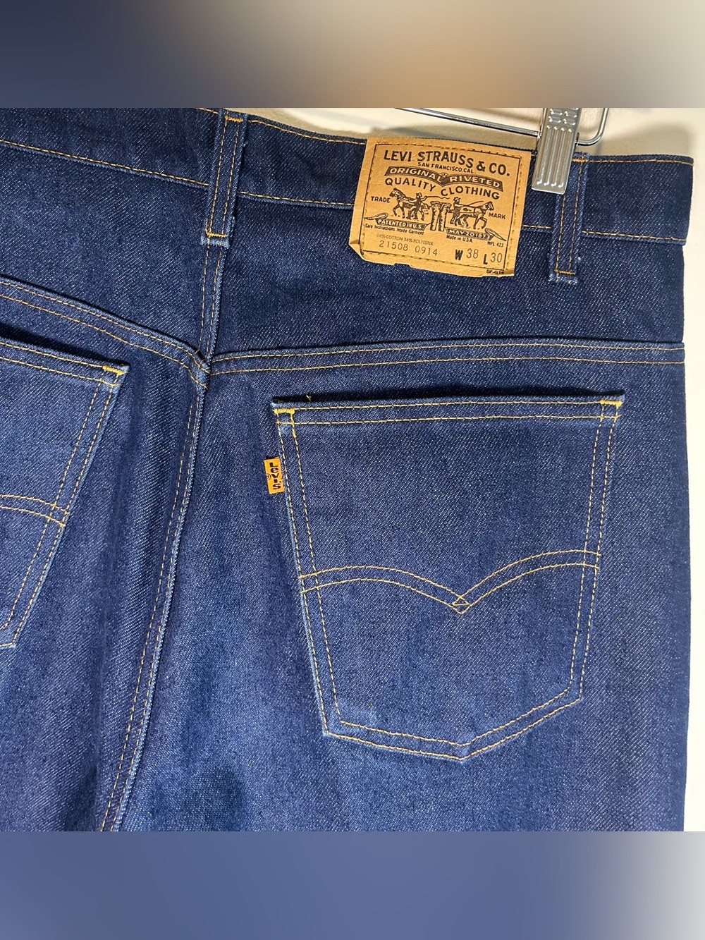 Vintage 1980s Levi's Denim Mens Jeans Size 38x30 Orange Tab Straight Dark Wash